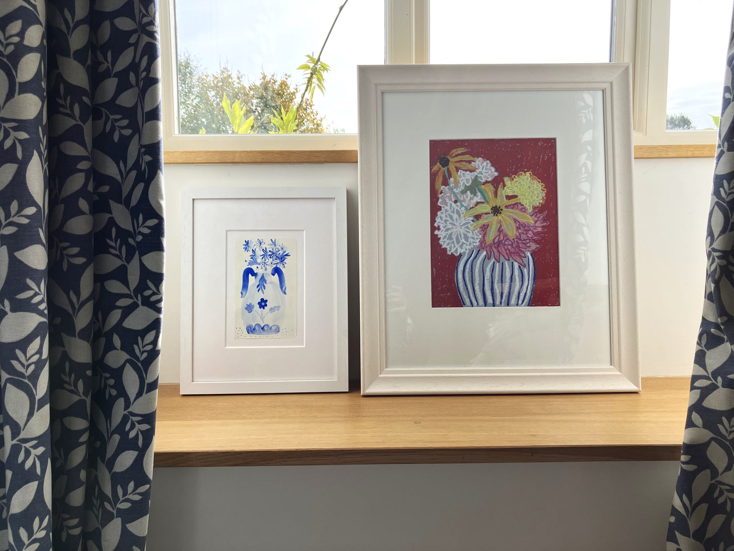 Chrysanthemums in French Ultramarine Blue - Framed 37cm x 30cm