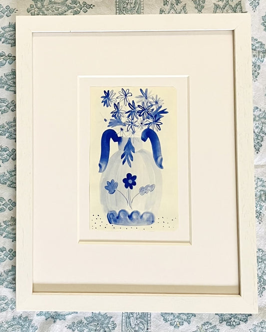 Chrysanthemums in French Ultramarine Blue - Framed 37cm x 30cm