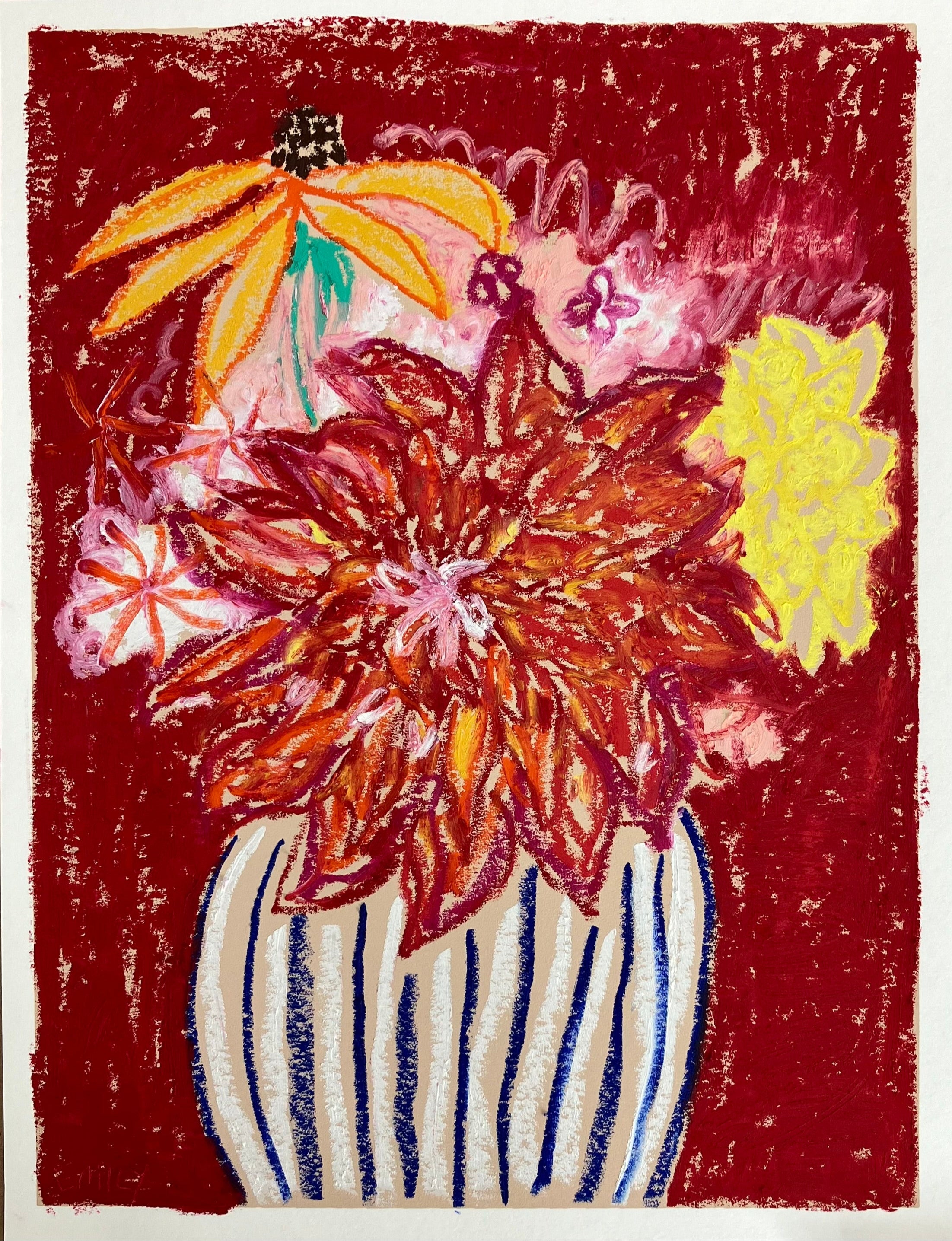 絵画　Dahlia Dahlias Deep Red I - Framed 59cm x 49cm – Emily Stirk