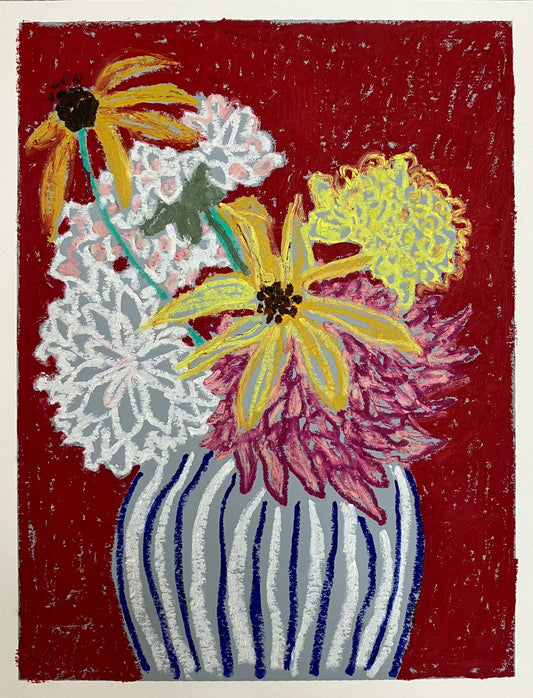 Dahlias Deep Red II - Framed 59cm x 49cm