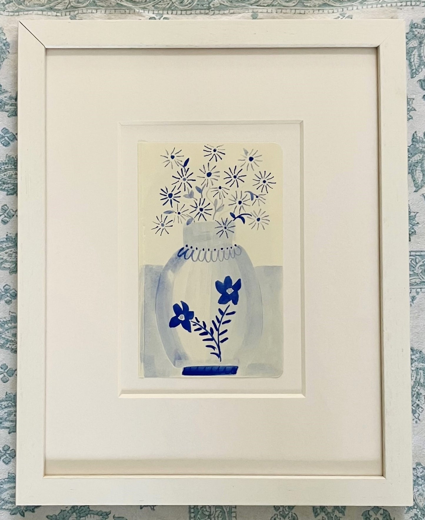 Daisies in French Ultramarine Blue - Framed 37cm x 30cm