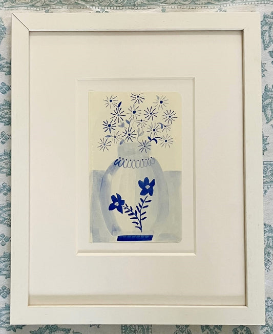 Daisies in French Ultramarine Blue - Framed 37cm x 30cm